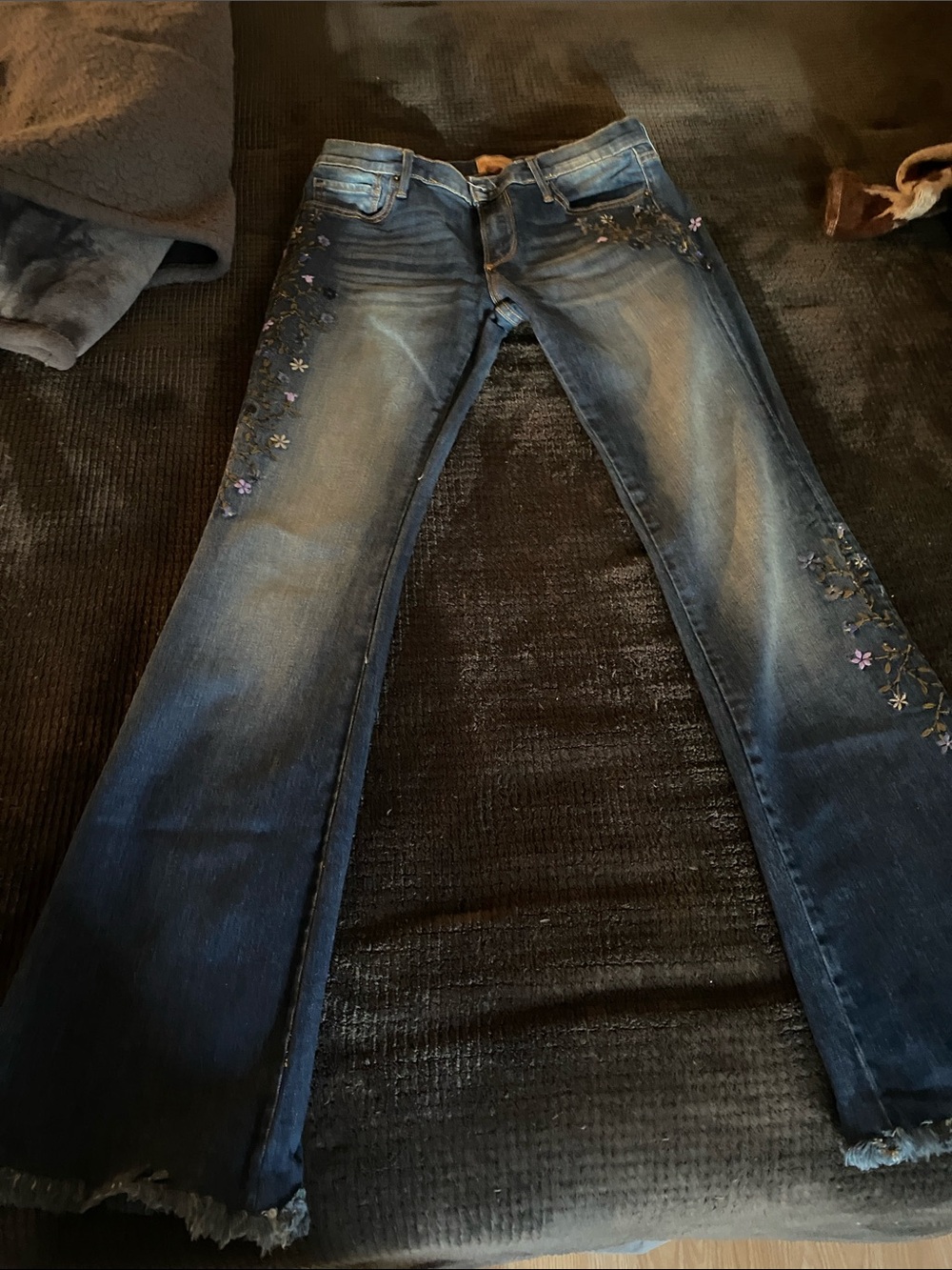 DRIFTWOOD Dark Blue Floral Embroidered Wide Leg Jeans